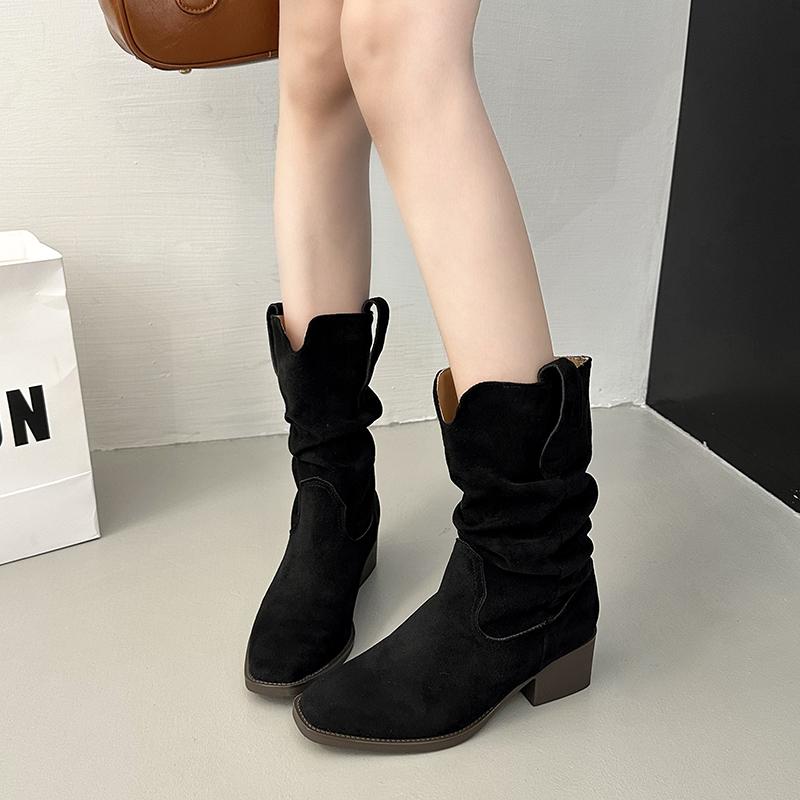 Fashion Women's New Spring Autumn Style Rough Heel Retro Short Boots Height Increasing Simple Comfortable Versatile Daily Casual Boots