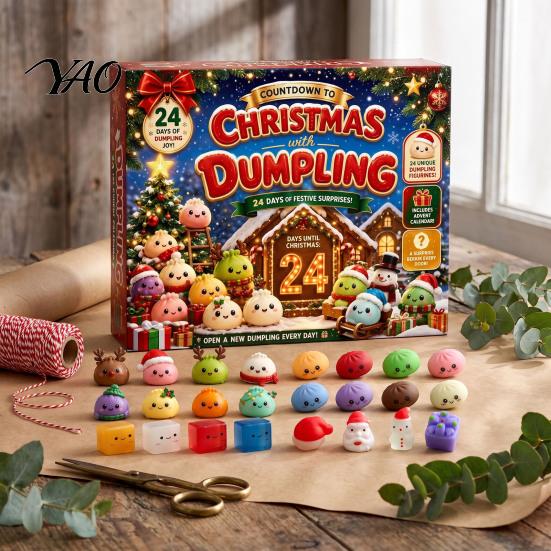 Christmas Party Favors Stocking Stuffers Advent Calendar with 24Pcs Squeeze Dumplings, Soft Sensory Fidget Portable Stress Relief Toys for Travel
