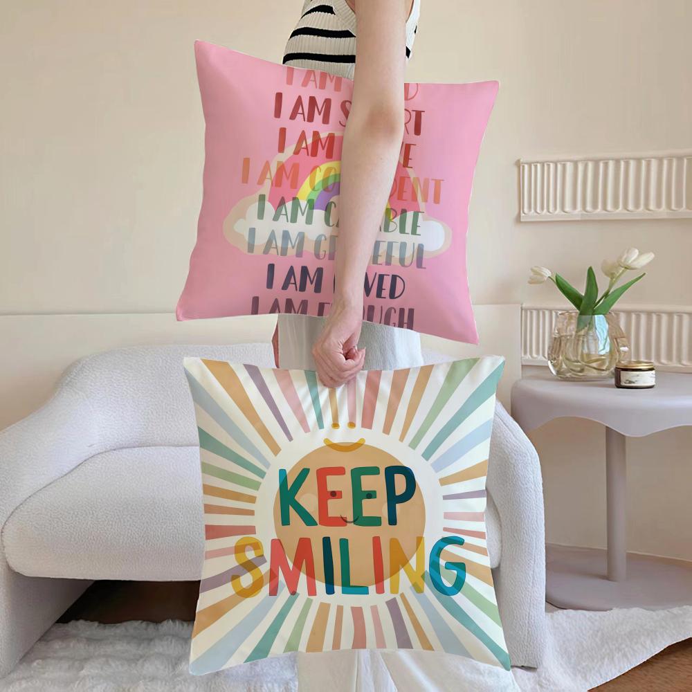 Cartoon Rainbow Sun Cushion Cover Anti-dustmite Pillowcase Invisible Zipper Silky Short Plush Sofa Cushion Cover