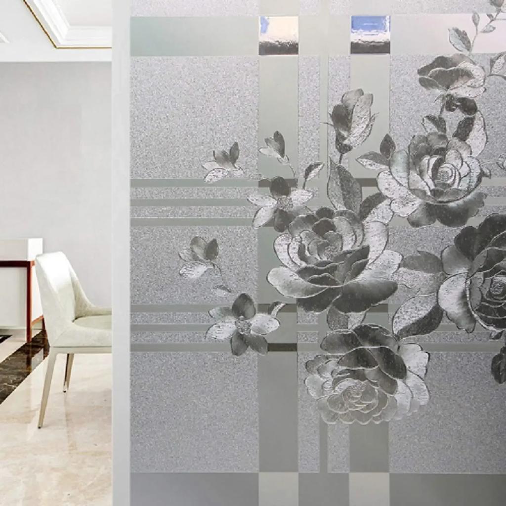 Electrostatic Window Film Glass Sticker Peony Pattern Privacy Protection Decoration Window Film for Door Window Table