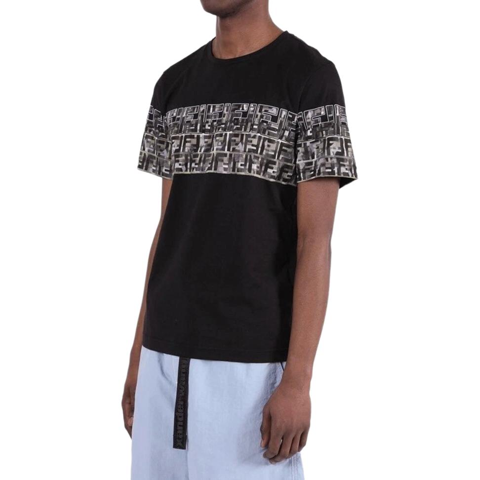 Fendi T-Shirts Men's Black Crew Neck Moderate Straight Fit FAF532ABTSF0QA1