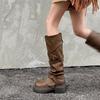 Women's Brown Vintage Western Cowboy Knee-High Boots with Thick Soles for Autumn/Winter 2024