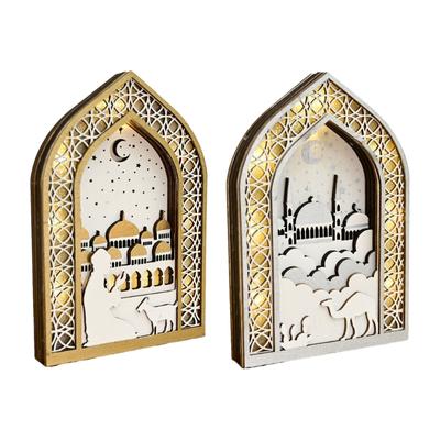Trä Eid Dekoration LED Belysning Hänge Ornament Ramazan Islamiska Hemfesttillbehör för Eid-firanden Gåvor