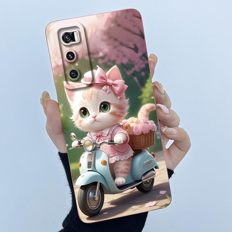 For Vivo V20 SE Case V2022 V2023 Lovely Cartoon Cat Liquid Silicone Soft TPU Shockproof Bumper For Vivo V20SE Phone Cover Funda