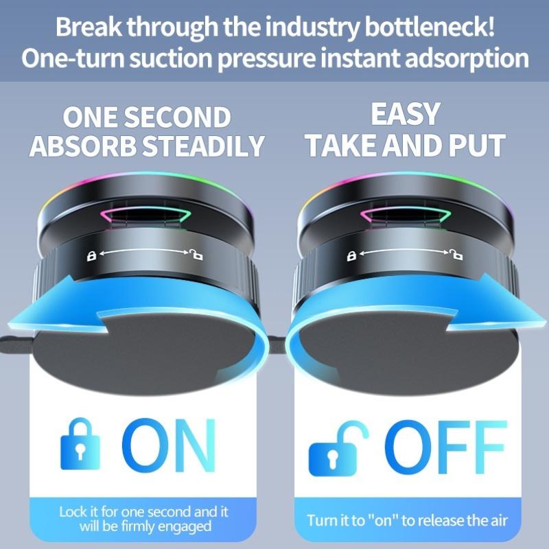 15W Vacuum Suction Magnetic Wireless Charger Car Phone Holder Mount 360 degree Rotatable Compatible with Smartphones for iPhone