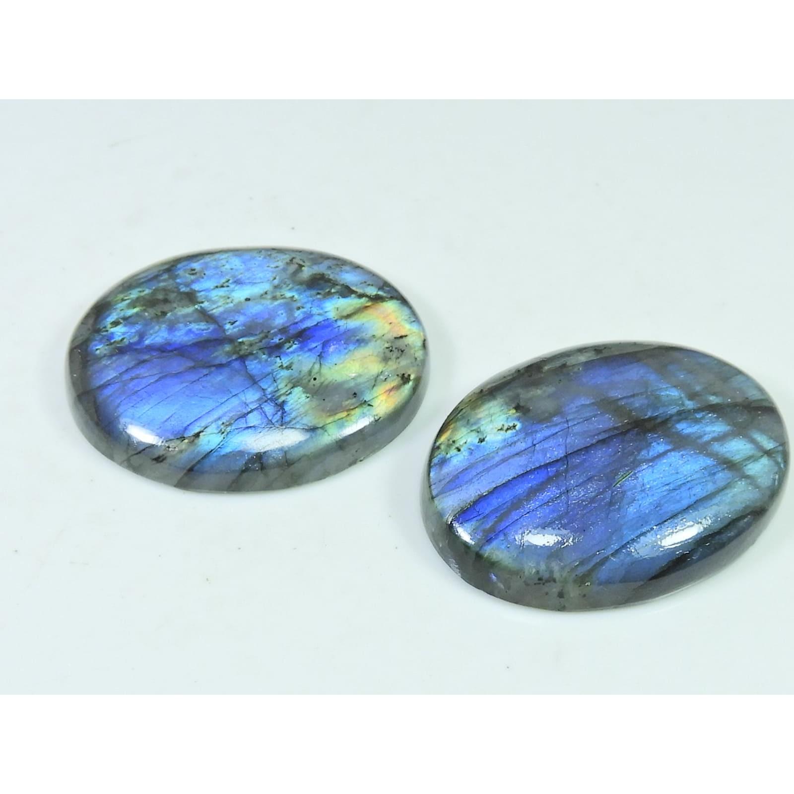 

37-38 MM Natural Labradorite Multi Oval Cabochon Loose Gemstone 2 Pcs Lot D-254