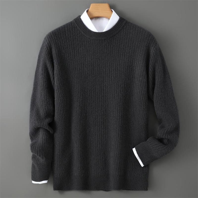 Men's Autumn/Winter Wool Round Neck Solid Color Long Sleeve Loose Fit Knit Sweater Plus Size.