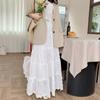 White Floral Embroidery A-Line Midi Skirt with High Waist