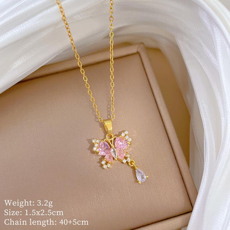 Multi-Element Style Copper Micro-Inlaid Necklace Combination Female Real Gold Electroplated Exquisite Collarbone Chain