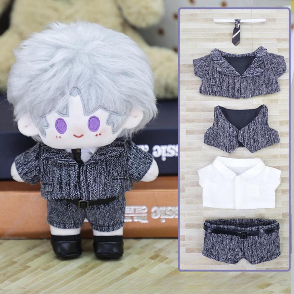 COZENTA Doll Plush Toy Clothes Plush Clothes Shirt Pants Belt Suit Vest Tie Set Cute 15cm (Dark Gray)