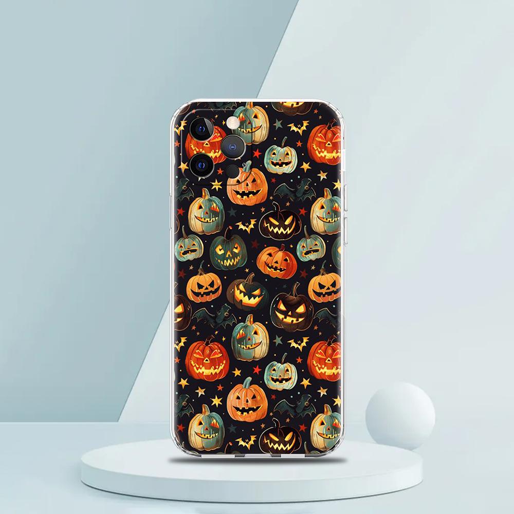 Soft TPU Transparent Phone Case Cover for iPhone 16 15 14 13 12 11 Pro Max XR 8 7 Plus Shockproof Shell Halloween Style Pattern