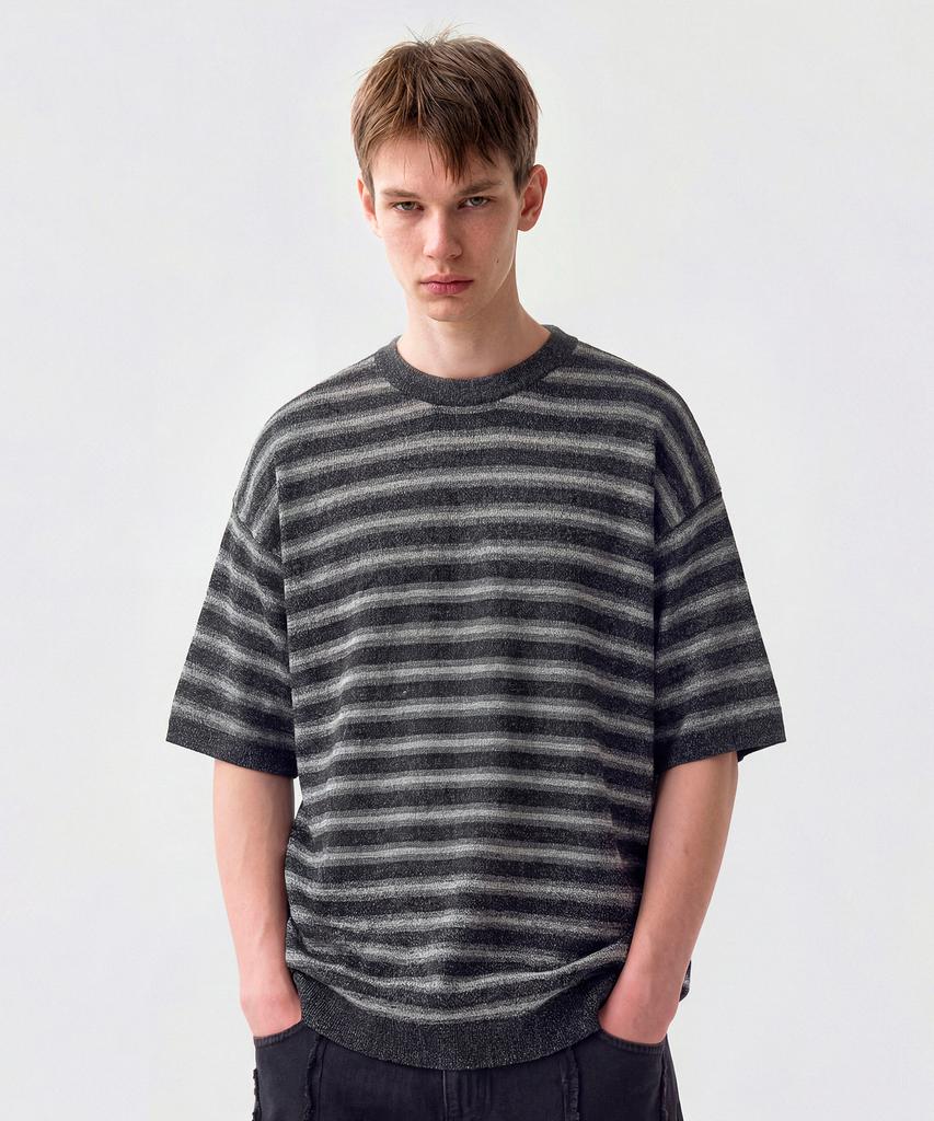 CUTZ Cool Touch Striped Short Sleeve Knit