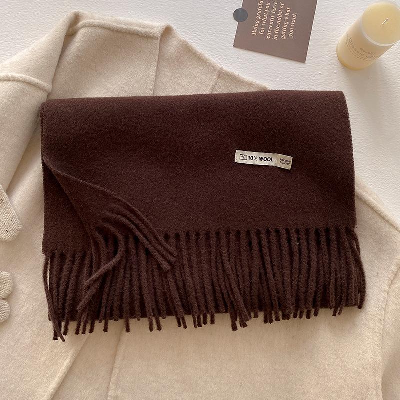 Winter Wool-Blend Scarf For Women Soft Solid Color Tassel Shawl Wrap Thick Warm Blanket Echarpe Bandana Female Scarves