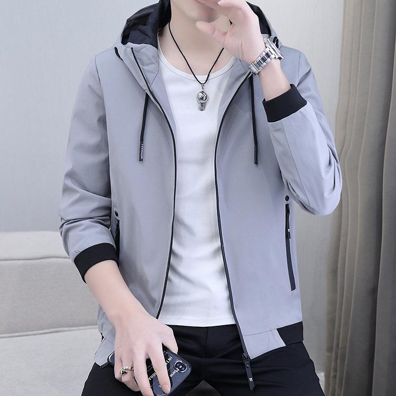 Coat Men's Spring and Autumn Men's Jacket Korean Version Trendy Casual Sports Handsome Autumn Hooded Coat Men