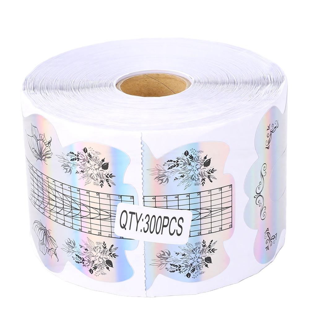 300 Pcs Nail Forms Length Self Adhesive Nail Extension Stickers Holographic with Clear Alignment Lines