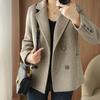 Women's Petite Double-Breasted Wool Cashmere Coat - Autumn/Winter Suit Collar Overcoat