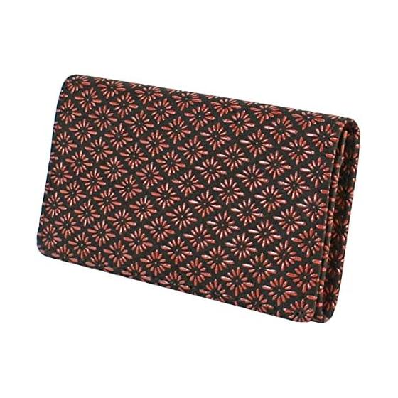 Inden-ya Inden Large Capacity Card Case, Deer Leather, Black with Red Lacquer, Diamond Chrysanthemum Pattern, 2501-21-017, Gusseted Card Pocket x 1,