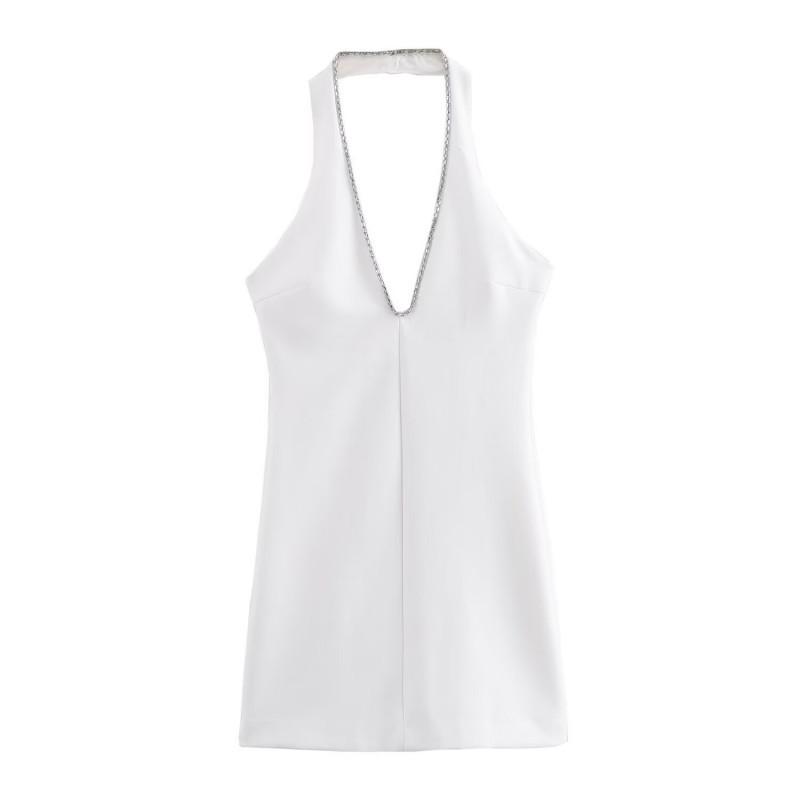 

European American Women s Clothing Summer Fashionable Backless Collar Short Dress M білий