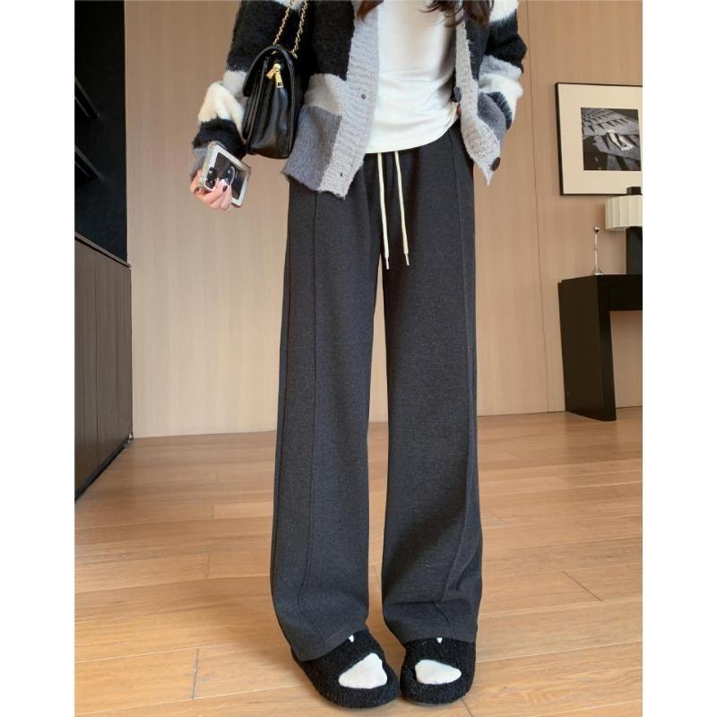 Composite Fleece Thickened Warm Elastic Waist Loose Straight Leg Casual Pants