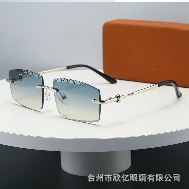 Kajia fashion frameless trimmed metal square retro sunglasses casual versatile European and American trend sunglasses