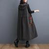 Women Autumn Sleeveless Big Pockets Vintage Print Jacket Hooded Design Loose Denim Jeans Vest Ladies Outerwear