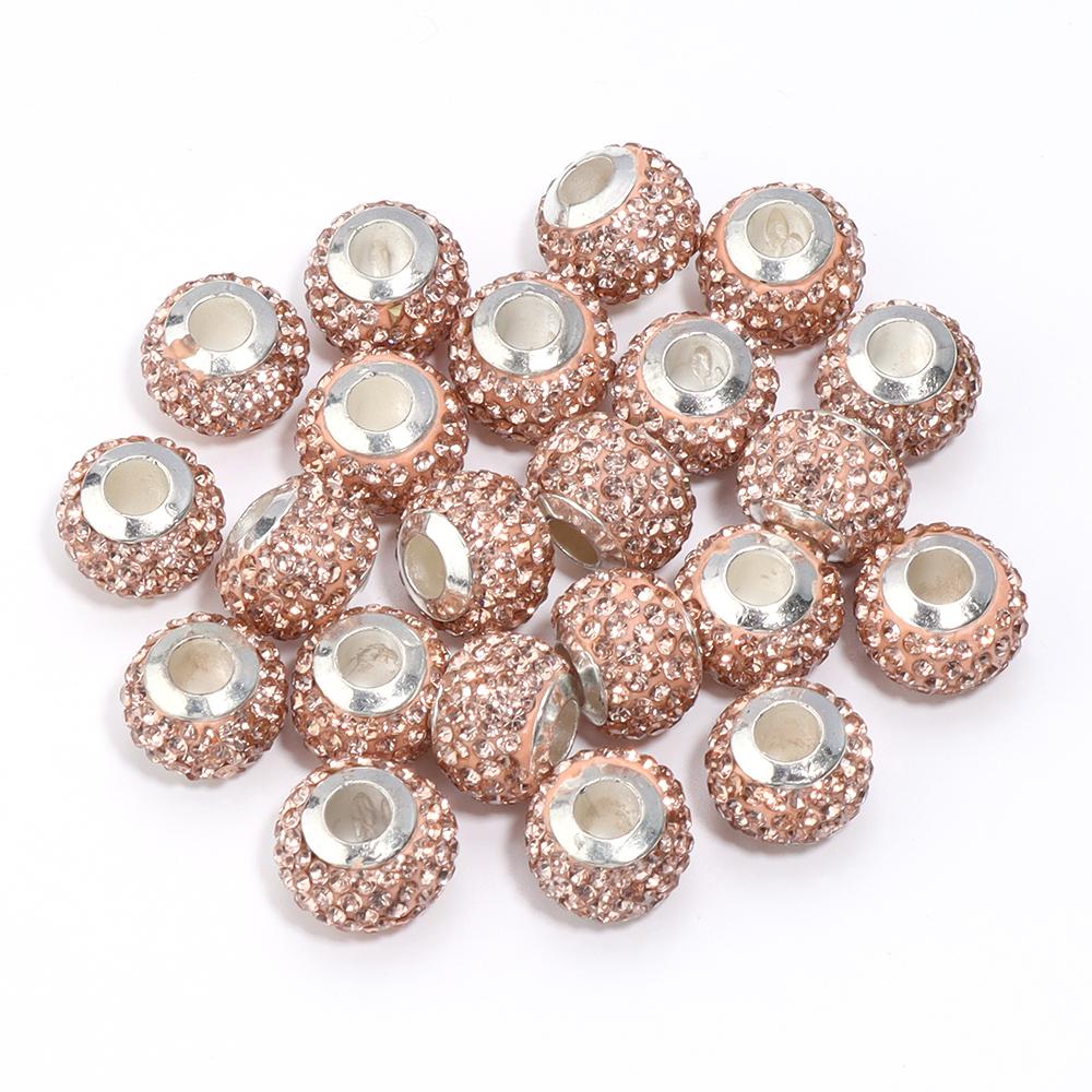 10Pcs/Lot Rhinestone Crystal Shambhala Ball Beads Colorful Polymer Clay Beads Big Hole Loose Spacer Beads For Jewelry Making