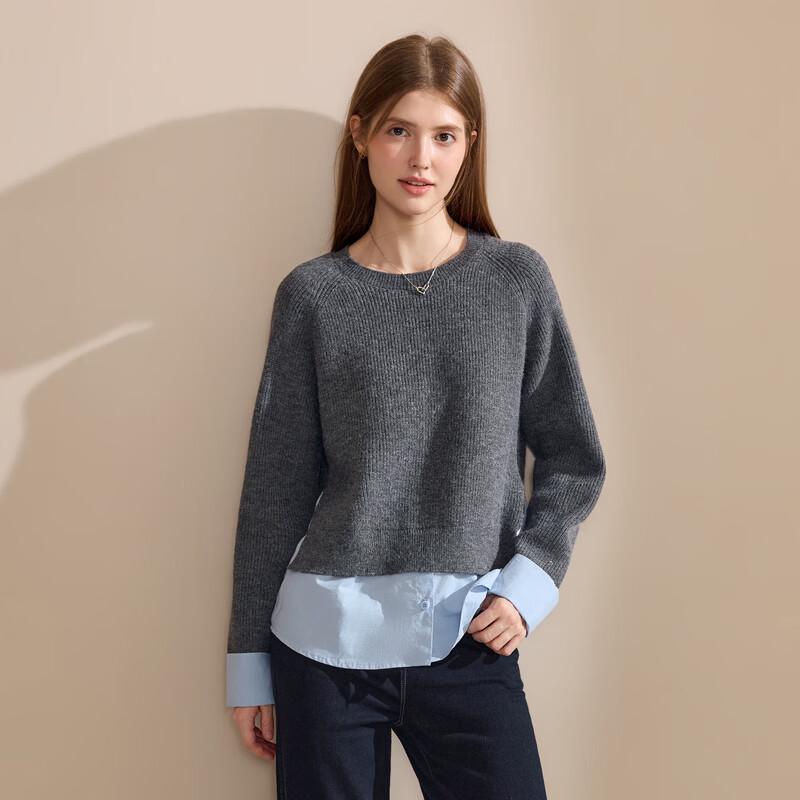 Betu Women's Winter Contrast Color Faux Two-Piece Knit Sweater