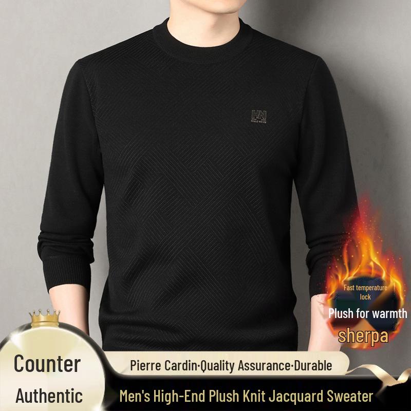 2025 Autumn Men's Plus Velvet Thick Knit Sweater - Warm Casual Top