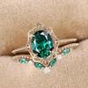 European & American Style Green Zirconia Gold-Plated Engagement Ring Set - 2-Piece Women's Jewelry Bestseller