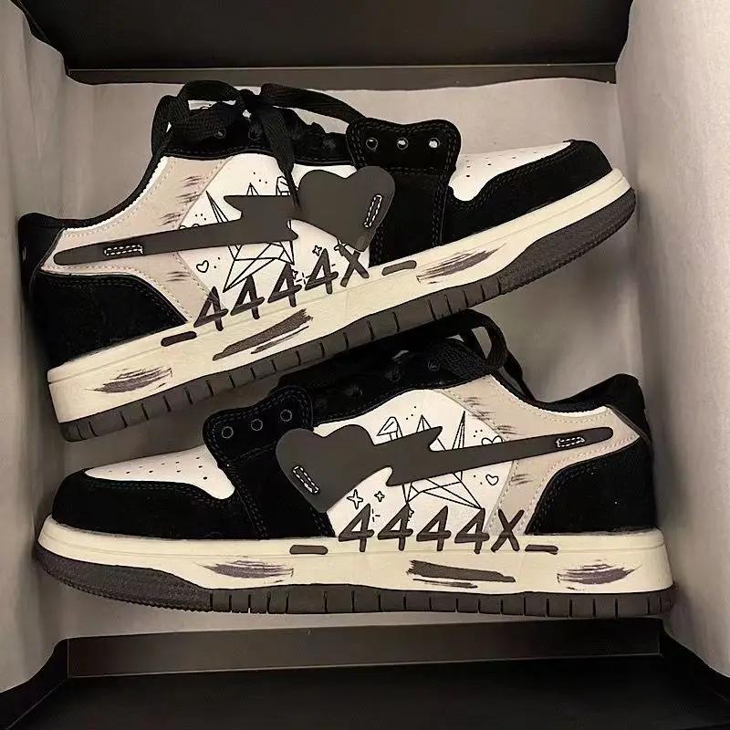 Men's Shoes Niche Fashion Retro Graffiti Made Old Board Shoes Women's Flat Bottome Casual Couple Sport Shoe Unisex Lace Up Shoes