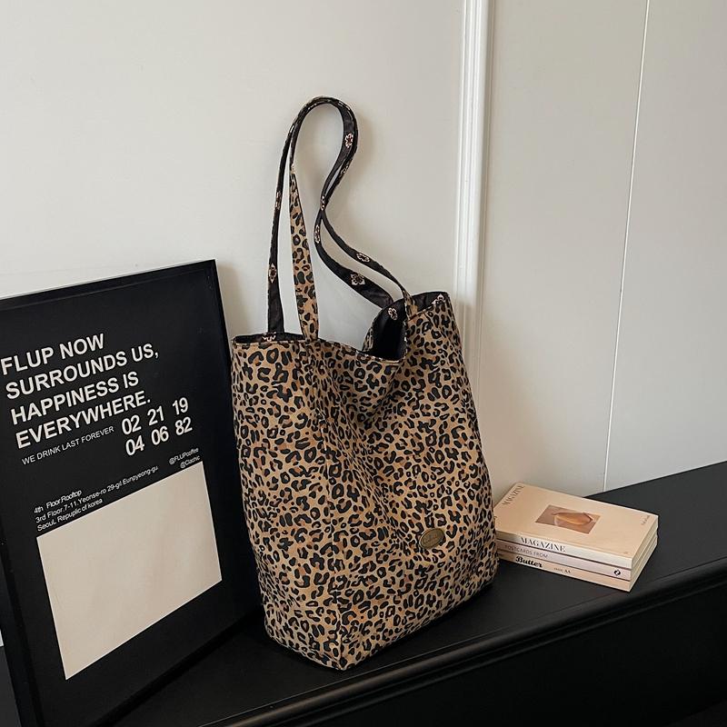Borsa Tote Double-Face Stampa Leopardo Borsa a Spalla da Donna Borsa di Grande Capacità