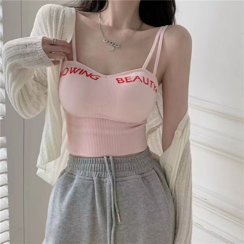 Strap Vest Women's Padded Bottom Shirt Gathered Inside and Outside with Sexy Suspenders