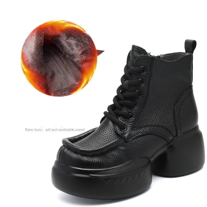 Fashion GKTINOO Women Motorcycle Boots Genuine Leather 2025 New Zip Thick Soled Women Shoes Sewing Handmade Retro Short Platform Boots