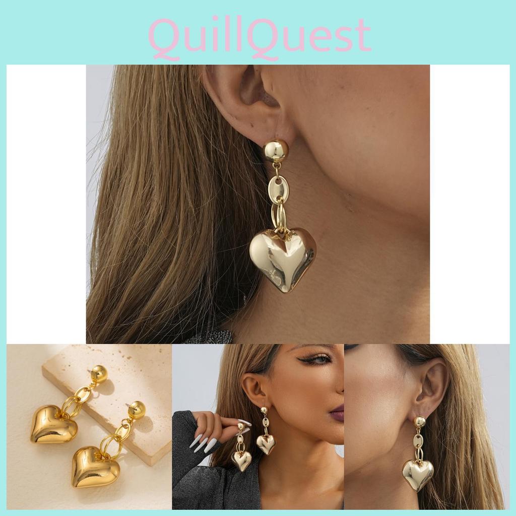 Trendy Heart Gold Pendant Earrings Vintage Geometric Heart Studs Fashion Street Style