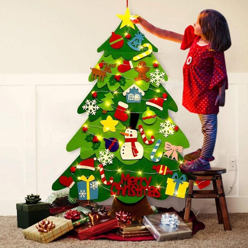 Christmas Tree DIY Soft Christmas Tree with Ornaments and String Light Christma Decorations Santa Claus Xmas Tree