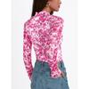 Women S Sexy Y2k Mesh Printed Long Sleeve T Shirt Half High Neck