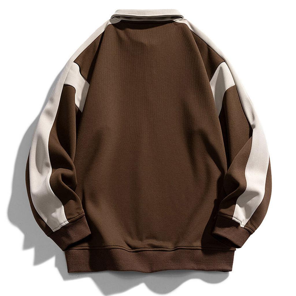 Men's Retro Color Block Half-Zip Sweatshirt with Collar Long Sleeve Loose Fit Casual Pullover