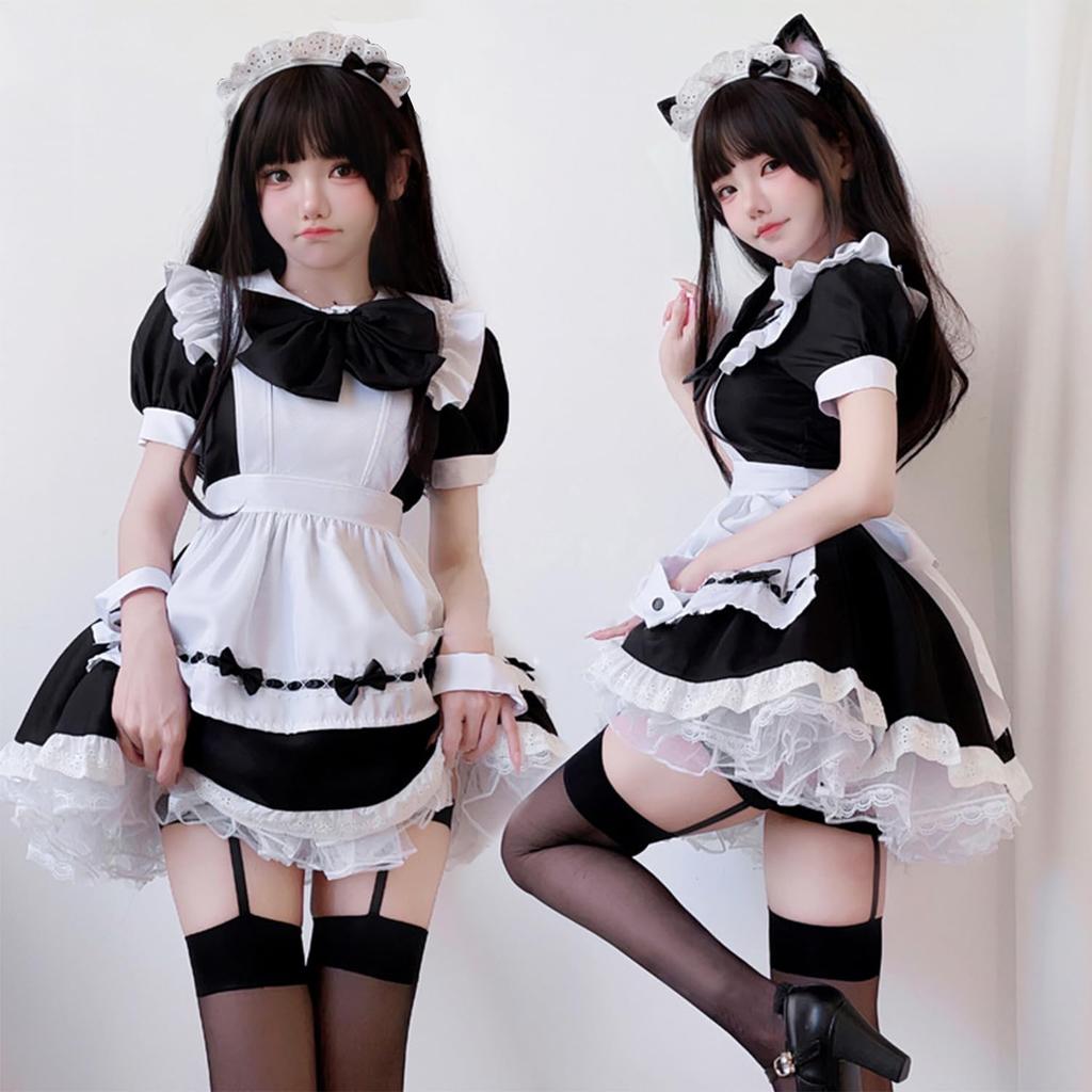 AOTYP Maid Cafe Cute Short Halloween Complete School Otaku Size 3XL Costume, Cosplay, Maid, Ribbon, Length, Costume, Women's, Set, Cosplay, Events,