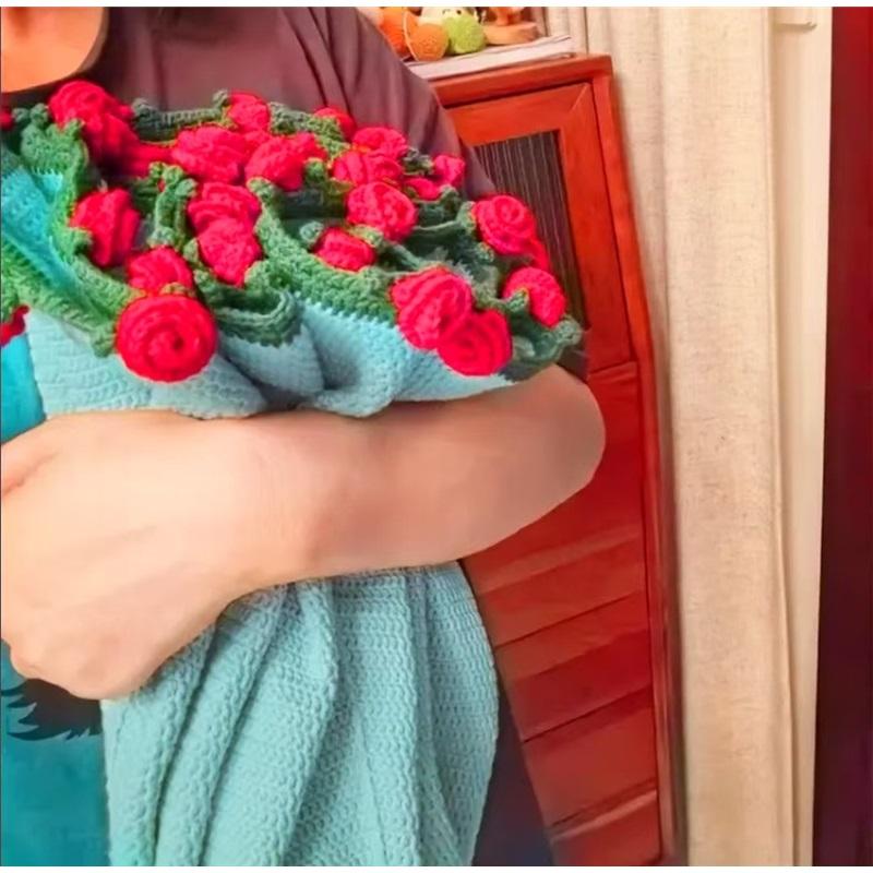 

Одеяло с букетом роз, набор для самостоятельного вязания из хлопчатобумажной пряжи, креативный подарок для лучших друзей, уютное одеяло 100 x 100cm