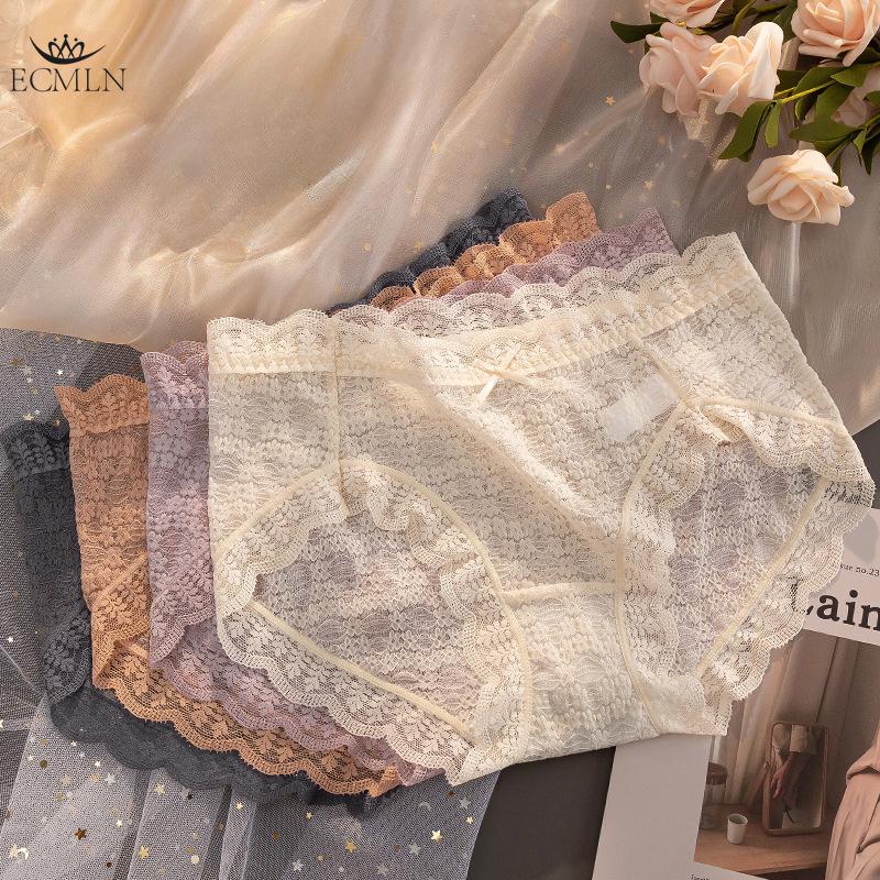 Women's Sexy Lace Underwear Panties Women Mid Waist Summer Seamless Briefs Underwear Underpants Breathable Cotton Crotch Underwear Lingerie