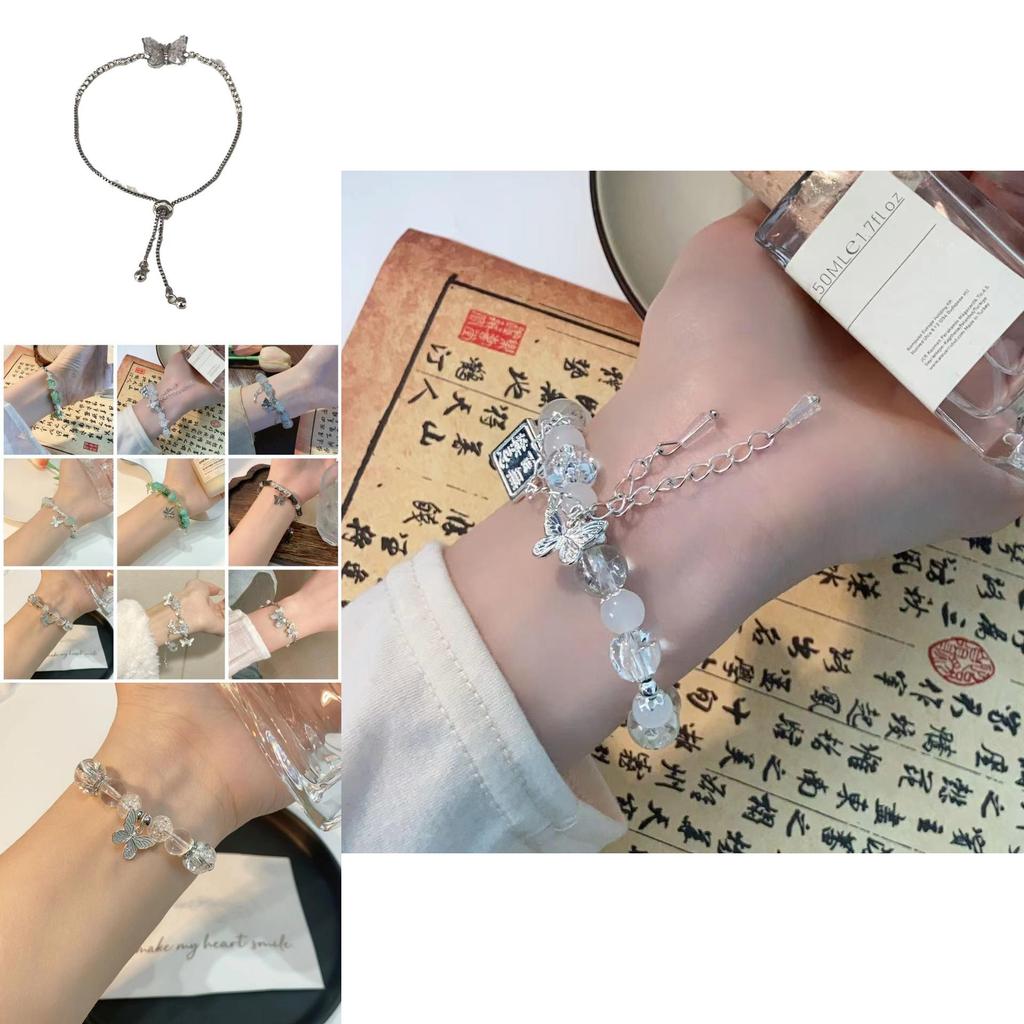 Trendy Blue Gradient Gemstone Butterfly Bracelet For Women Perfect Summer Accessory