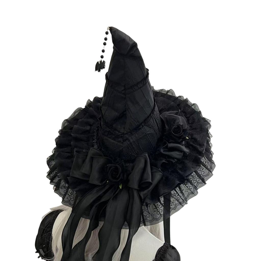 Dark Witch Costume Hat for Women Halloween Party Essential with Adjustable Chinstrap For Holiday Celebration Parites