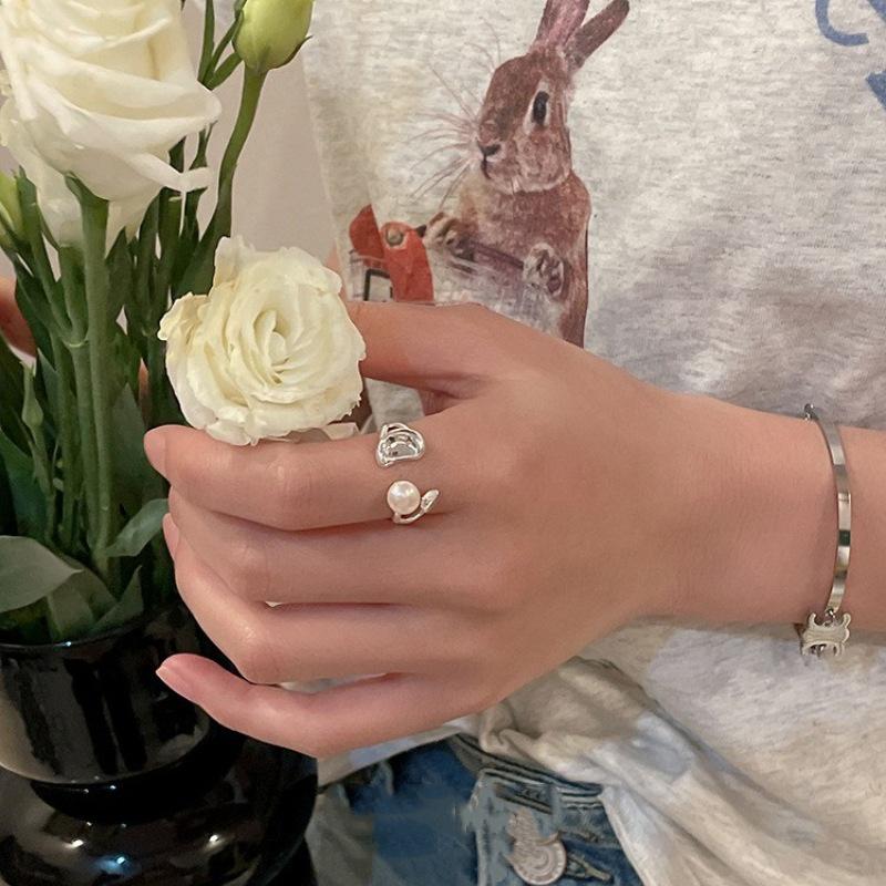 Women's Geometric Pearl Open Adjustable Ring - Trendy Irregular Style Index Finger Accessory