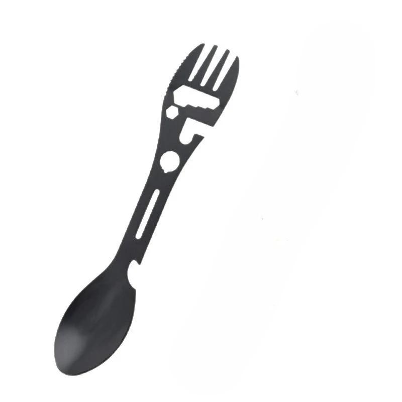 1PC EDC Multifunctional Spoon Spoon Key Chain Kitchen Knife Fork Wrench Bottle Opener Whistle Outdoor Camping Accessories