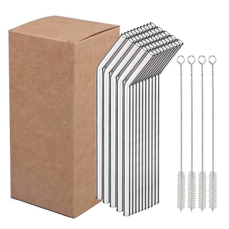 50Pcs Glass Straws Reusable Drinking Straws 8 Inch 8mm Bent Straight Glasses Tubes Straw for Coffee Tea Smoothie Juice Ice Drink