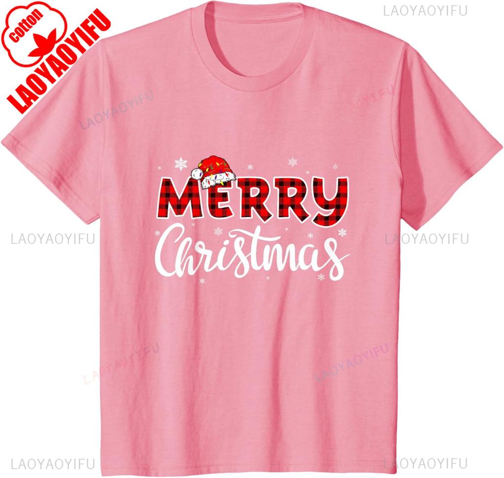 Merry Christmas Funny Christmas Hat Pair Letters Simple Design Philosophy Printed Tshirt Tops Adult Streetwear Unisex Clothes