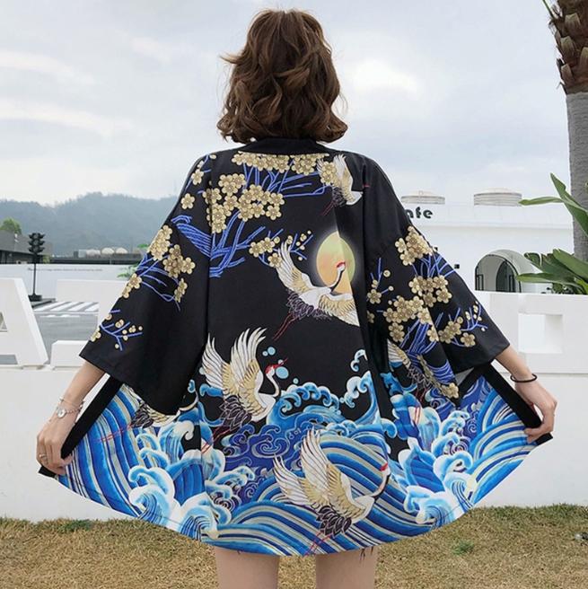 New Digital Printed Japanese Harajuku Kimono Robe Poncho Pajama Cardigan