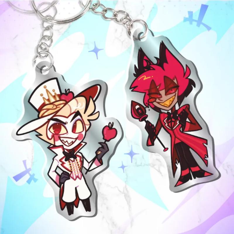 Acrylic Key Buckle for Alastor Lucifer Charlie Vox Adam The Exorcist Anime Cartoons Acrylic Key Chain Student Backpack Pendant