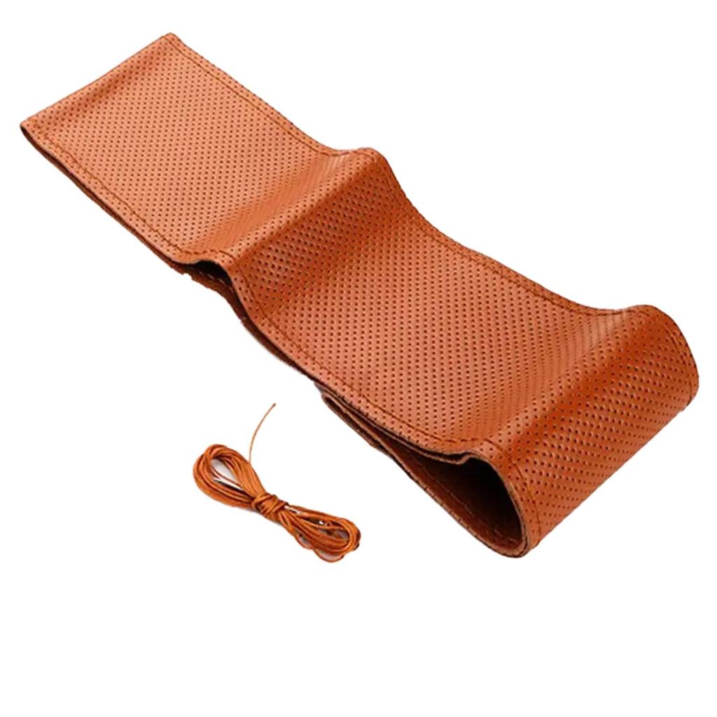 Car Steering Wheel Cover Braided PU Leather Thin Steering Wheel Cover Hand Sewing Diameter
