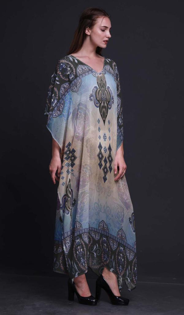 Phagun Floral Damask Ladies Plus Size Kaftan Summer Wear Beach Coverup Kimono